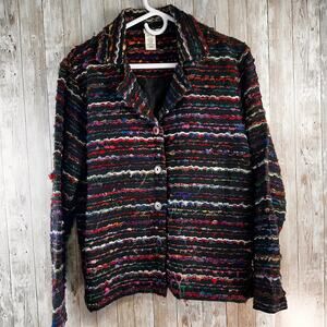 Vintage Coldwater Creek Blazer Jacket Womens M Green Colorful Striped Silk Blend